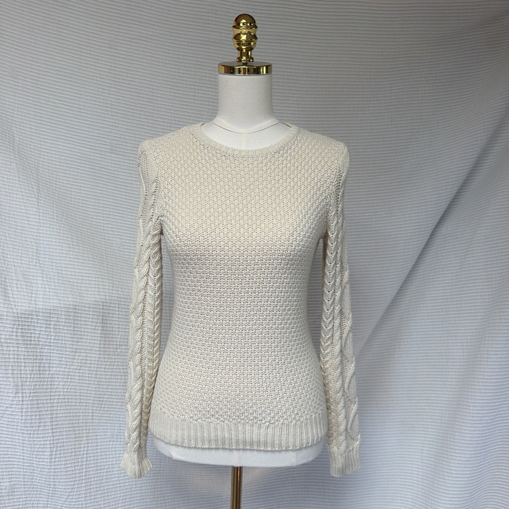 Lauren Ralph Lauren Cream Textured Knit Sweater Women S Cotton Pullover